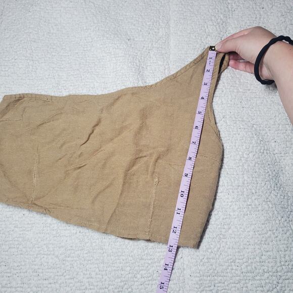 Japna One Shoulder Crop Top Women's Size Medium Tan Beige Rayon Flax Blend - Picture 6 of 8